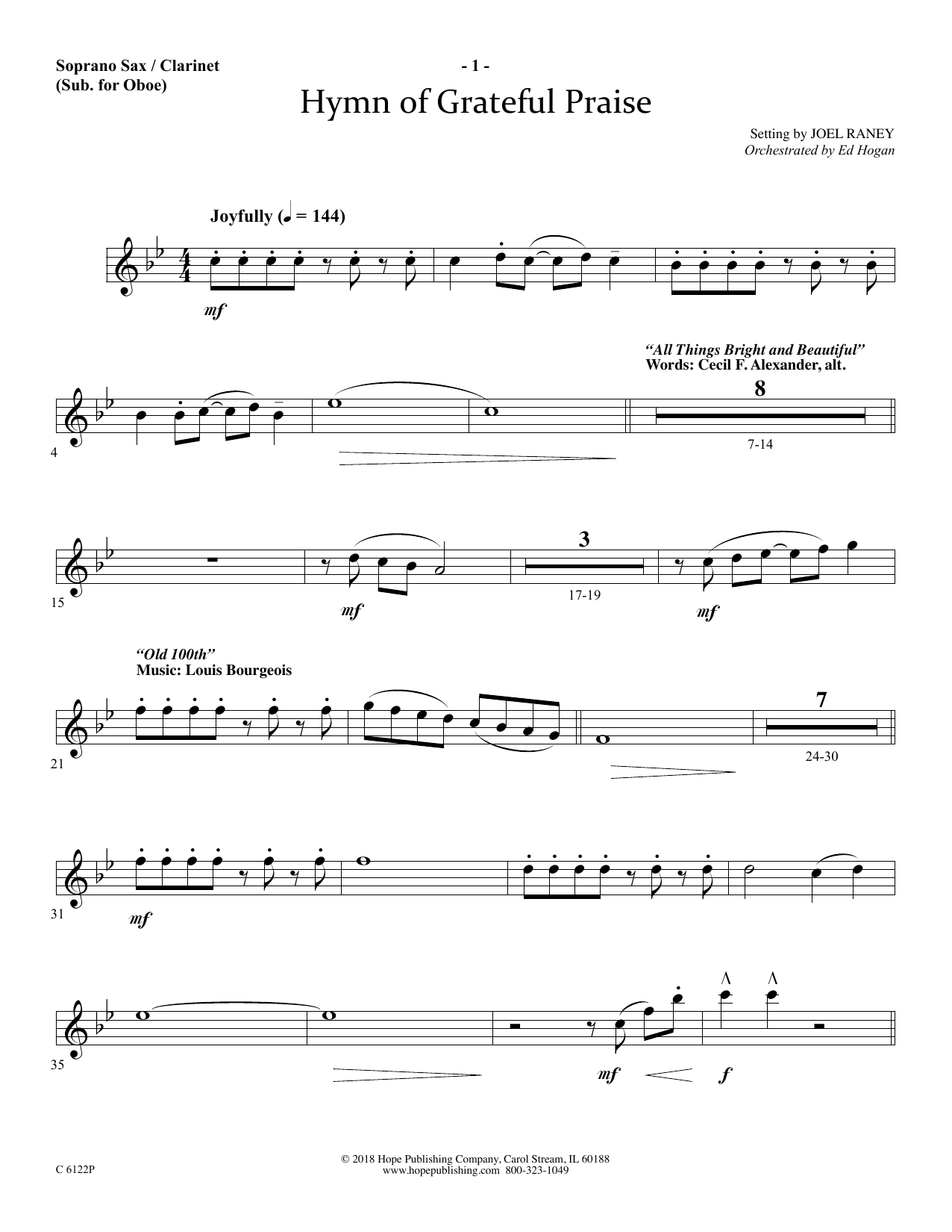 Joel Raney Hymn Of Grateful Praise - Soprano Sax/Clarinet(sub oboe) Sheet Music Notes & Chords for Choir Instrumental Pak - Download or Print PDF