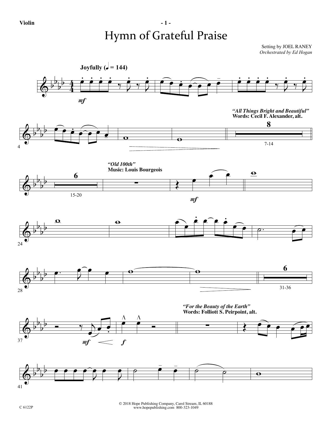 Joel Raney Hymn Of Grateful Praise - Violin Sheet Music Notes & Chords for Choir Instrumental Pak - Download or Print PDF
