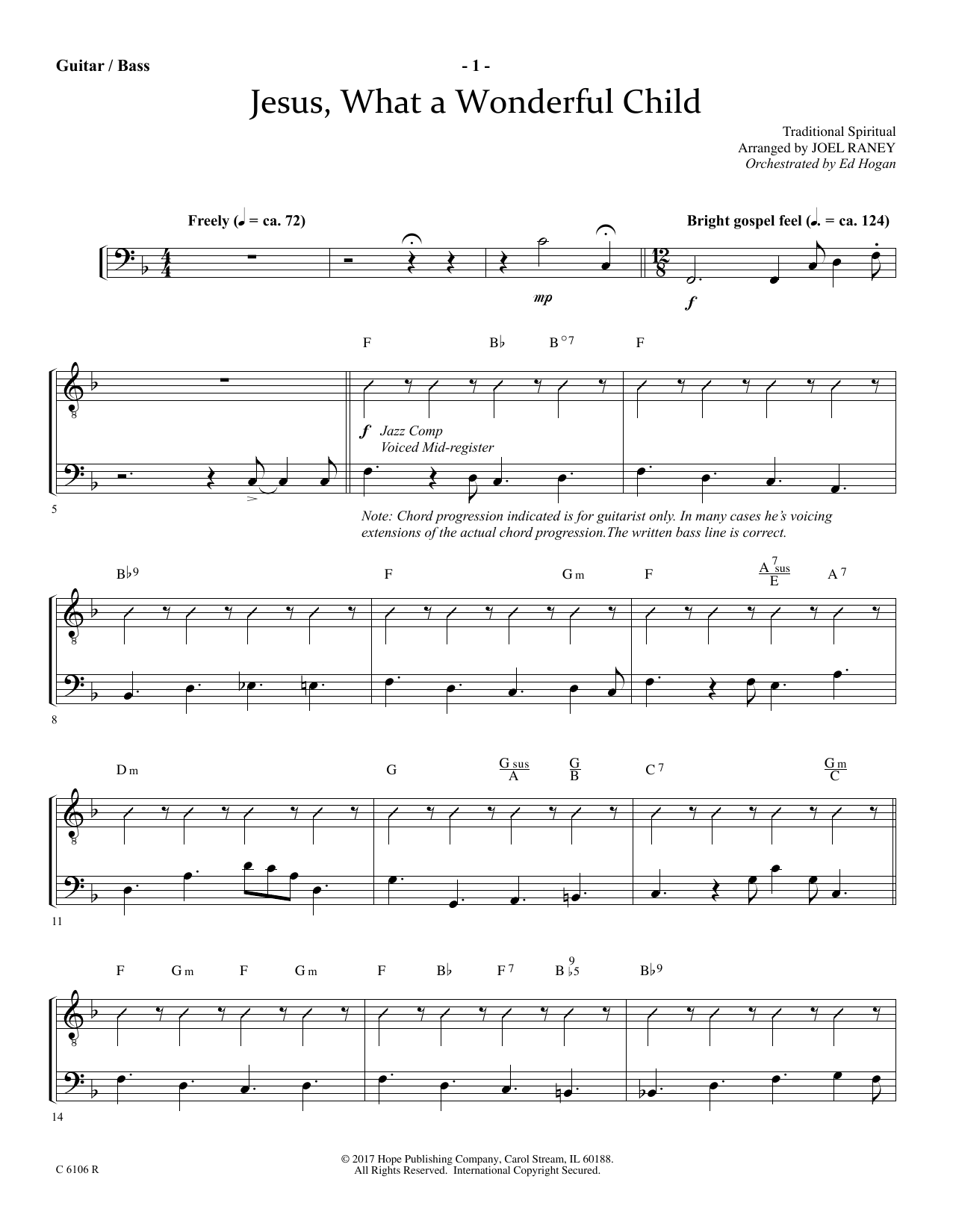 Joel Raney Jesus, What a Wonderful Child - Acoustic Guitar/Electric Bass Sheet Music Notes & Chords for Choir Instrumental Pak - Download or Print PDF