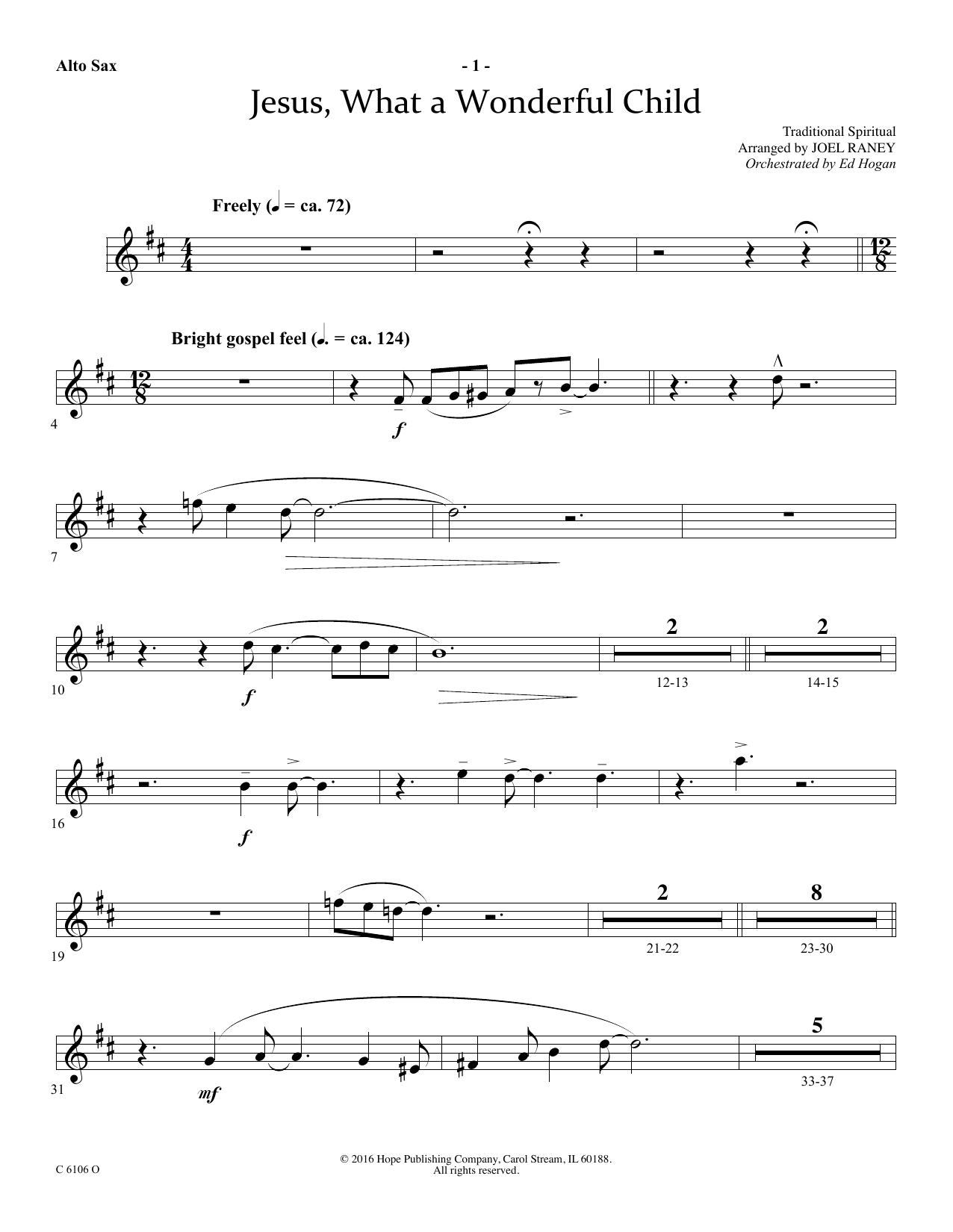 Joel Raney Jesus, What a Wonderful Child - Alto Sax Sheet Music Notes & Chords for Choir Instrumental Pak - Download or Print PDF