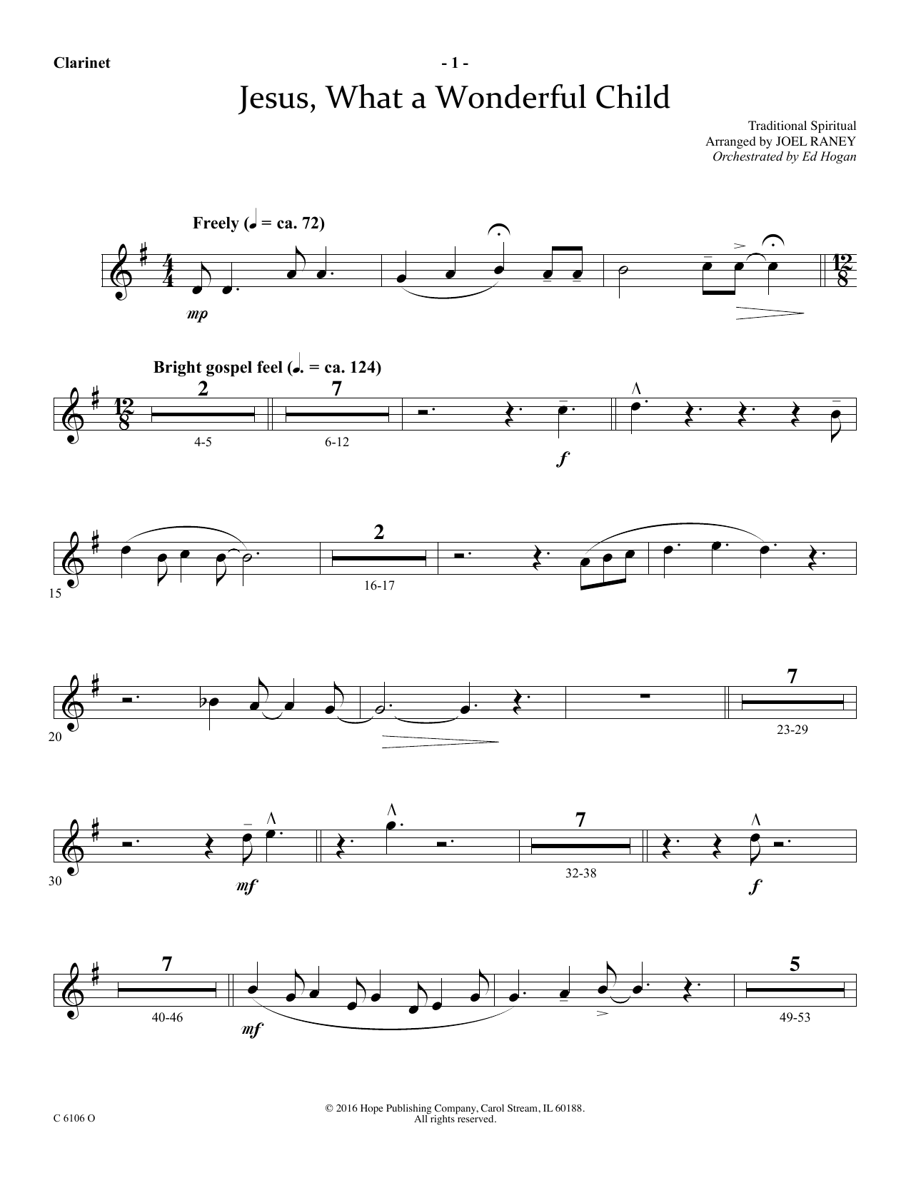 Joel Raney Jesus, What a Wonderful Child - Clarinet Sheet Music Notes & Chords for Choir Instrumental Pak - Download or Print PDF