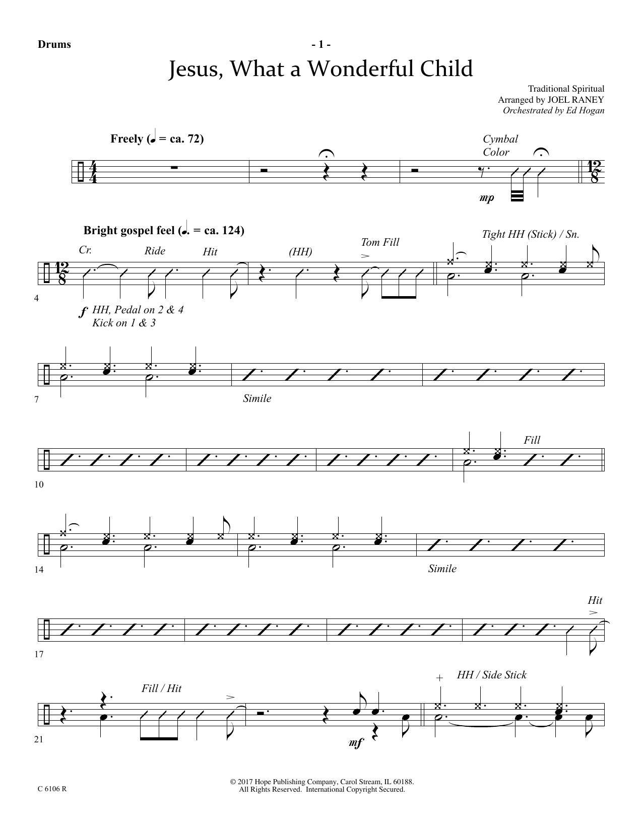 Joel Raney Jesus, What a Wonderful Child - Drums Sheet Music Notes & Chords for Choir Instrumental Pak - Download or Print PDF