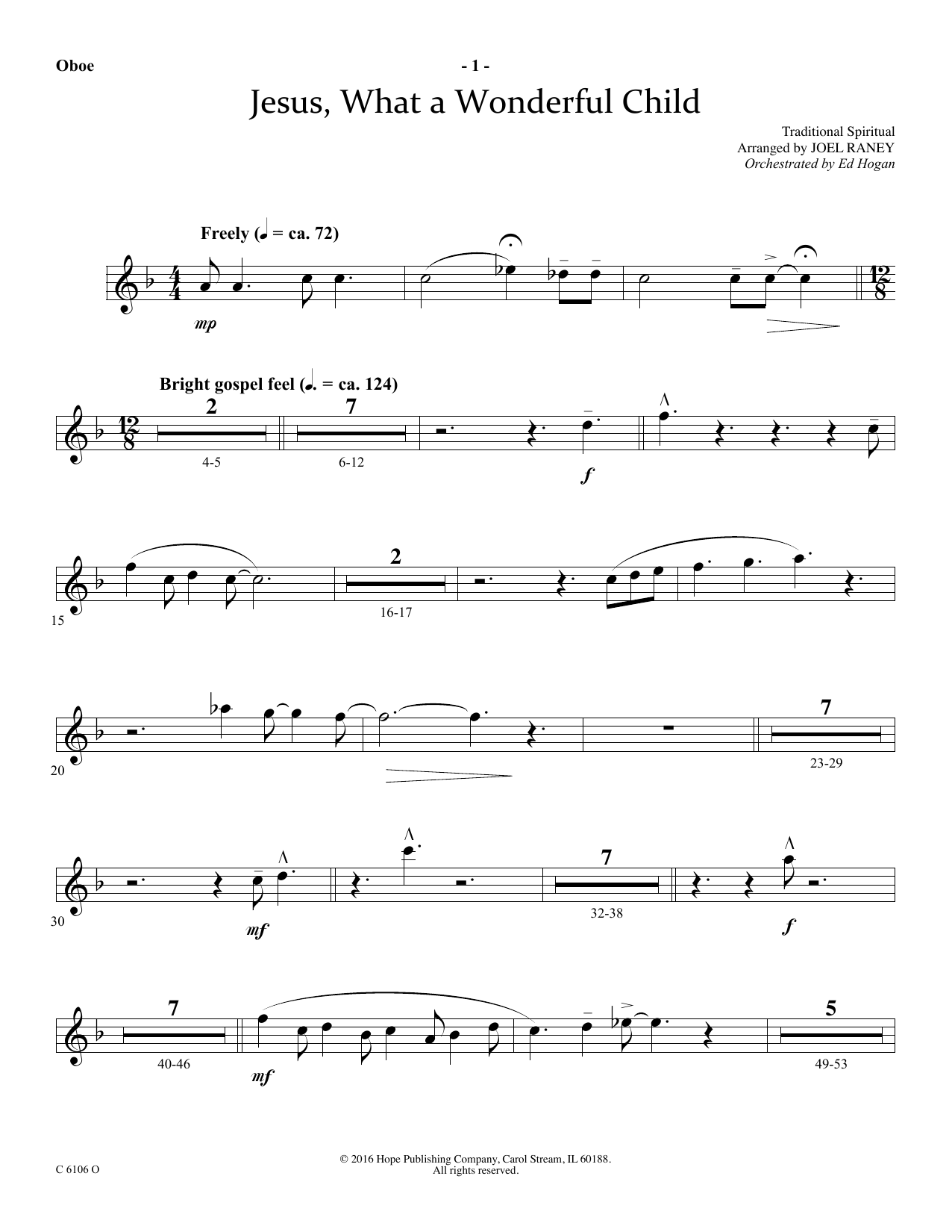 Joel Raney Jesus, What a Wonderful Child - Oboe Sheet Music Notes & Chords for Choir Instrumental Pak - Download or Print PDF