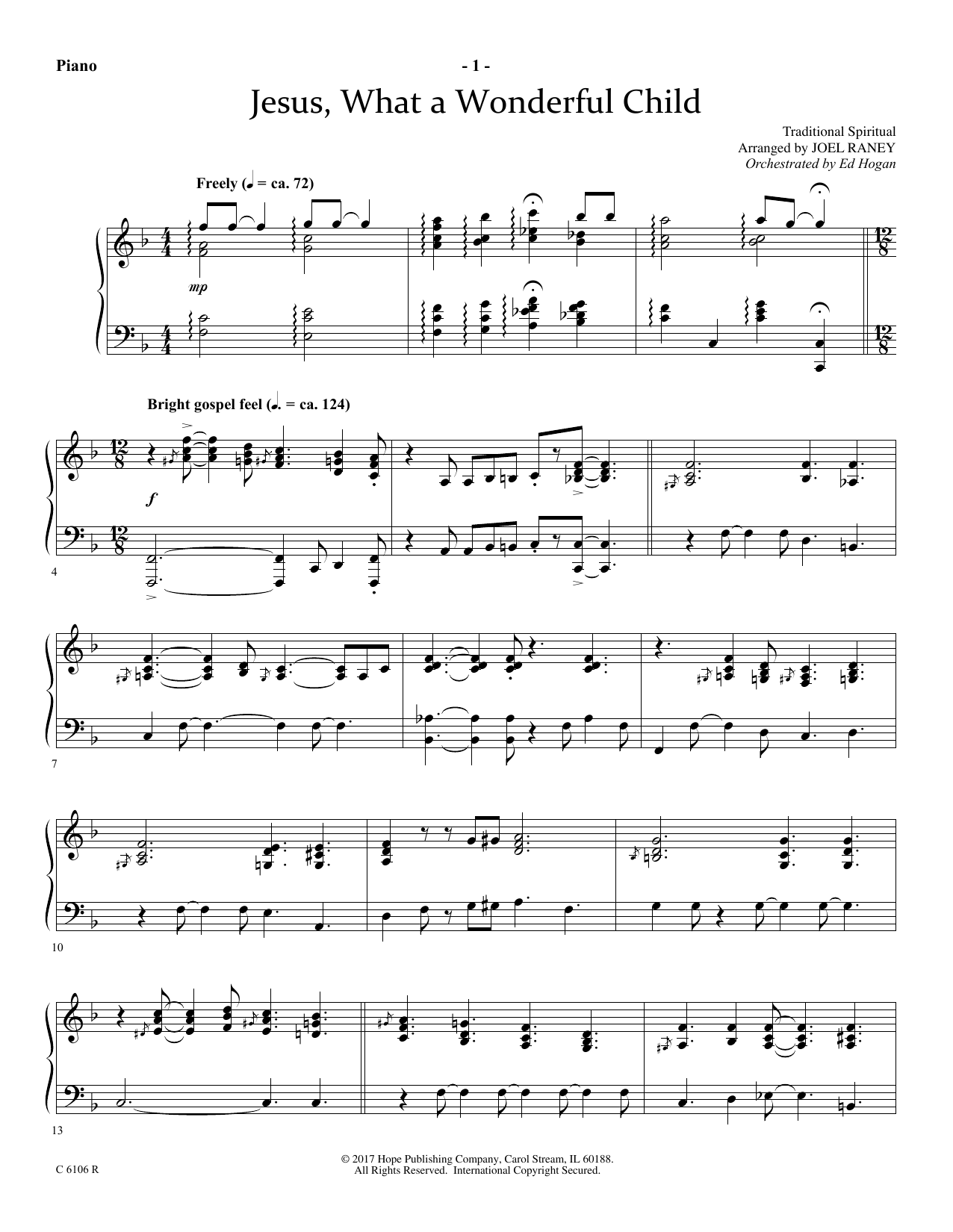 Joel Raney Jesus, What a Wonderful Child - Piano Sheet Music Notes & Chords for Choir Instrumental Pak - Download or Print PDF