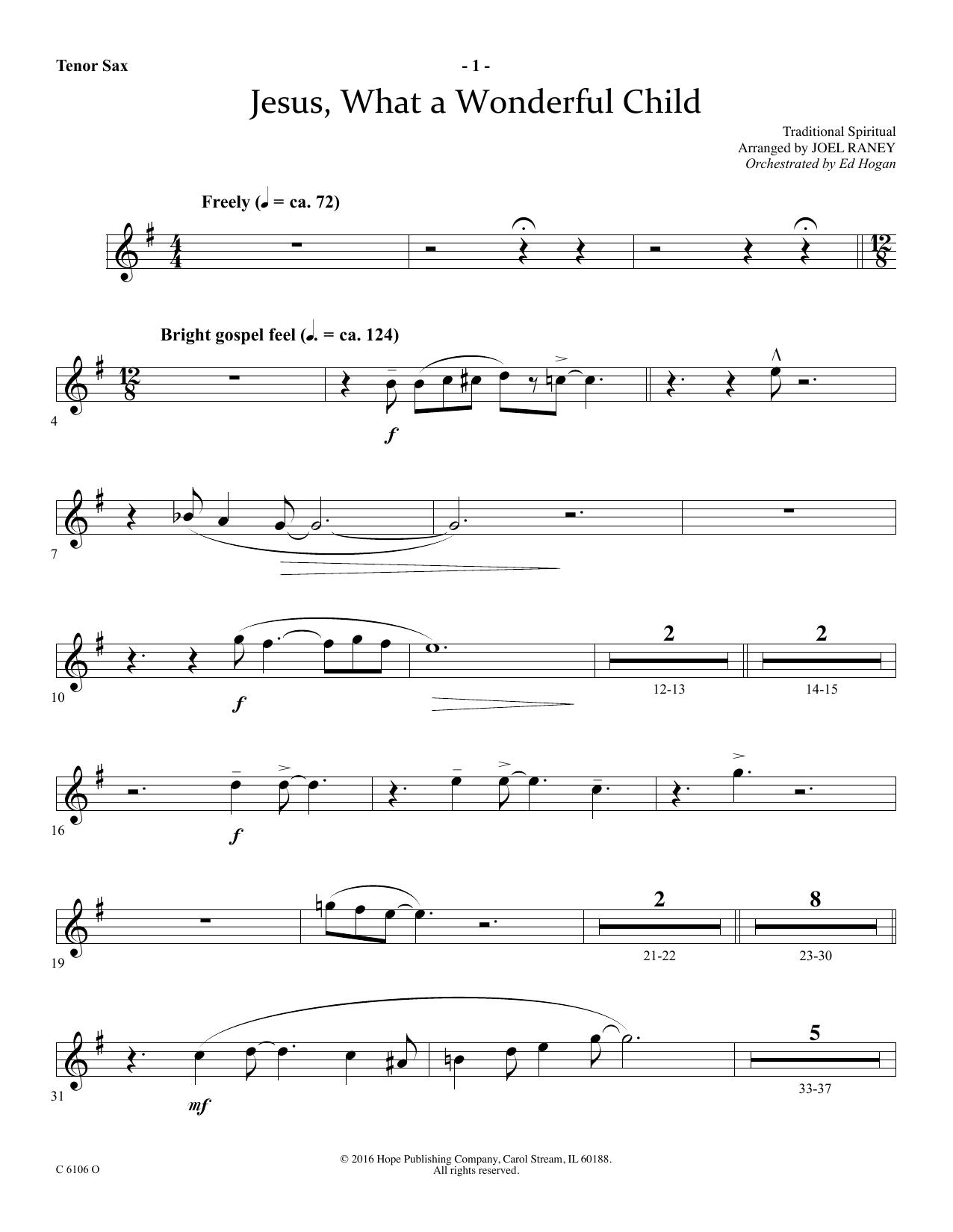 Joel Raney Jesus, What a Wonderful Child - Tenor Sax Sheet Music Notes & Chords for Choir Instrumental Pak - Download or Print PDF