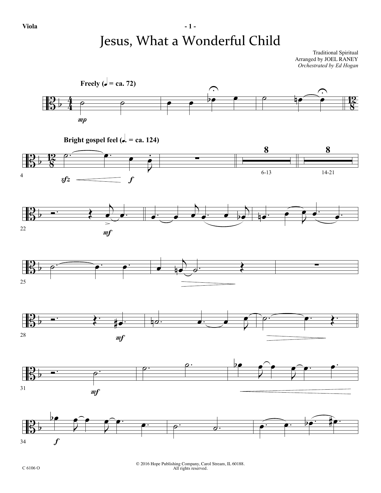 Joel Raney Jesus, What a Wonderful Child - Viola Sheet Music Notes & Chords for Choir Instrumental Pak - Download or Print PDF