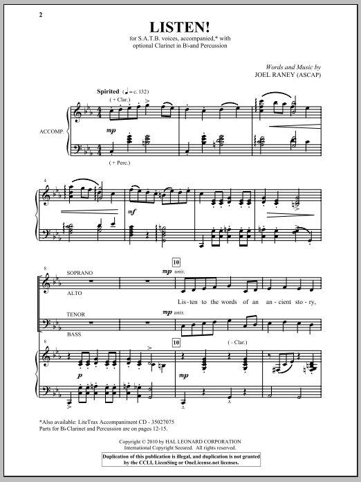 Joel Raney Listen! Sheet Music Notes & Chords for SATB - Download or Print PDF Joel Raney Listen! Sheet Music Notes & Chords for SATB - Download or Print PDF