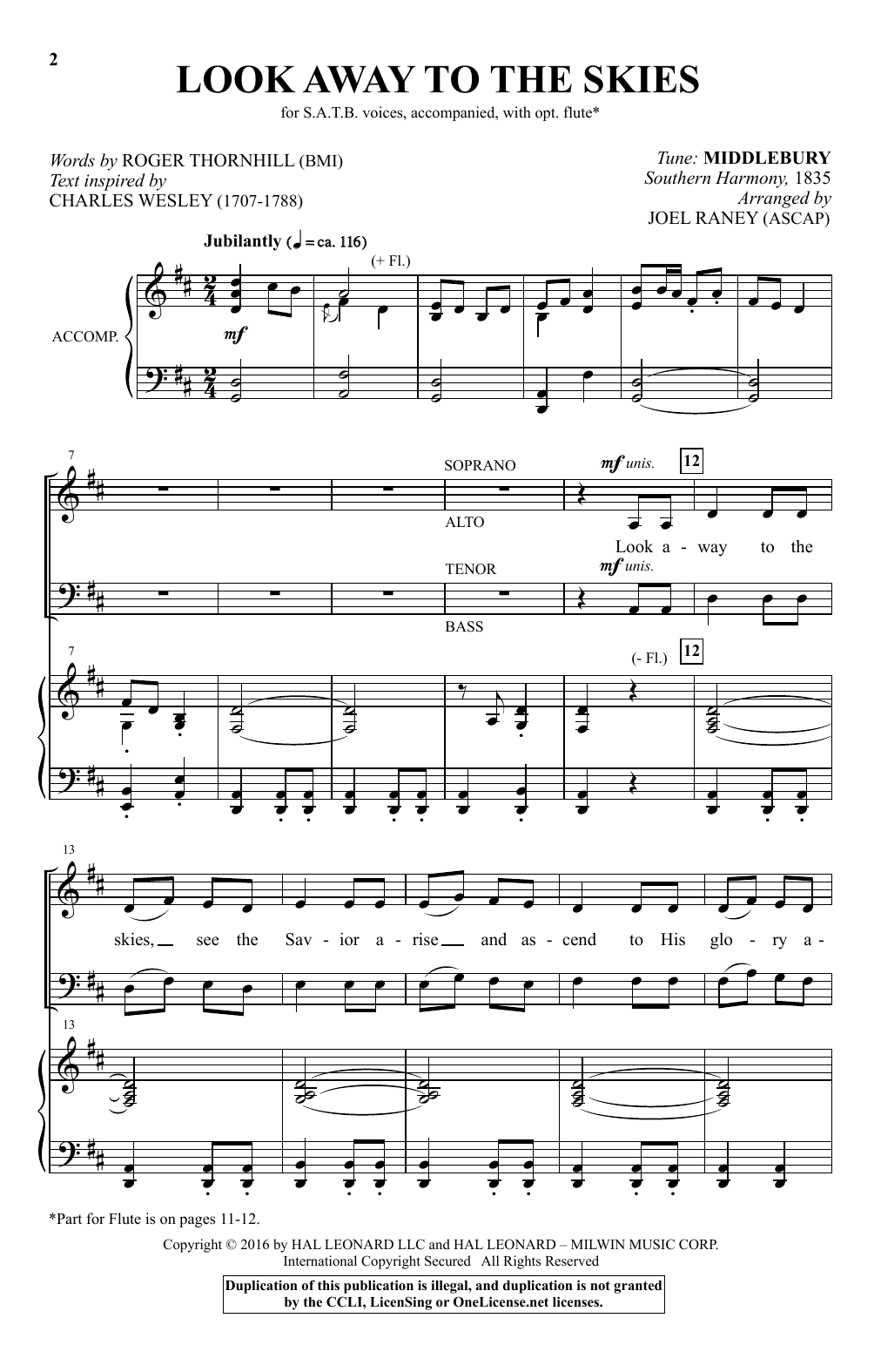 Traditional Look Away To The Skies (arr. Joel Raney) Sheet Music Notes & Chords for SATB - Download or Print PDF