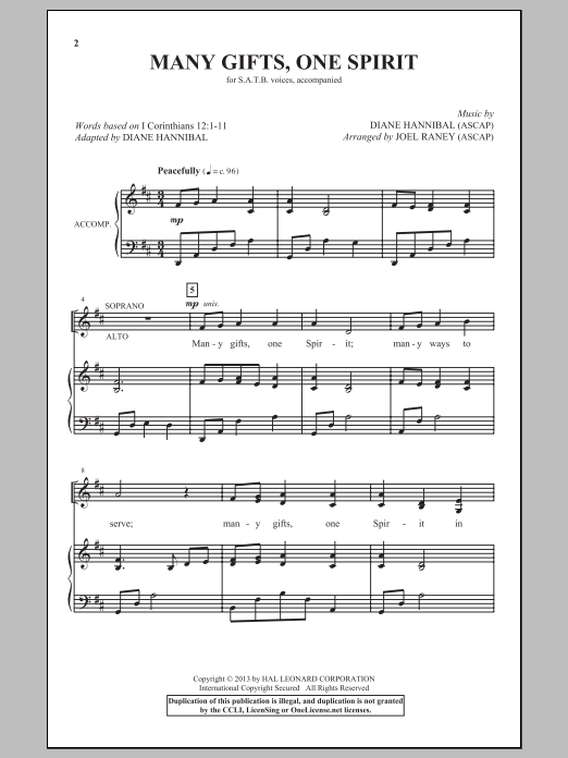 Joel Raney Many Gifts, One Spirit Sheet Music Notes & Chords for SATB - Download or Print PDF