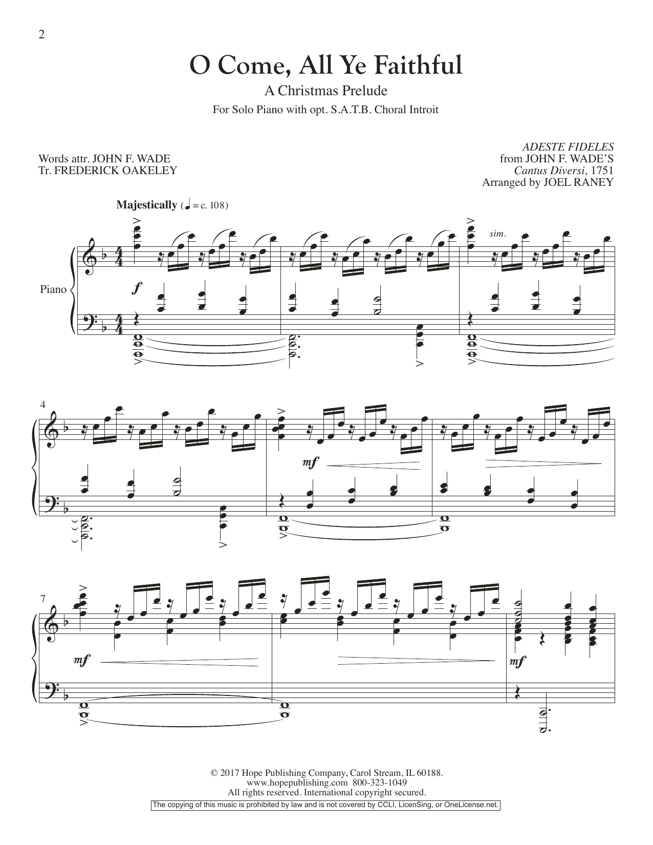 Joel Raney O Come, All Ye Faithful (opt. SATB Choral Introit) Sheet Music Notes & Chords for Piano Solo - Download or Print PDF