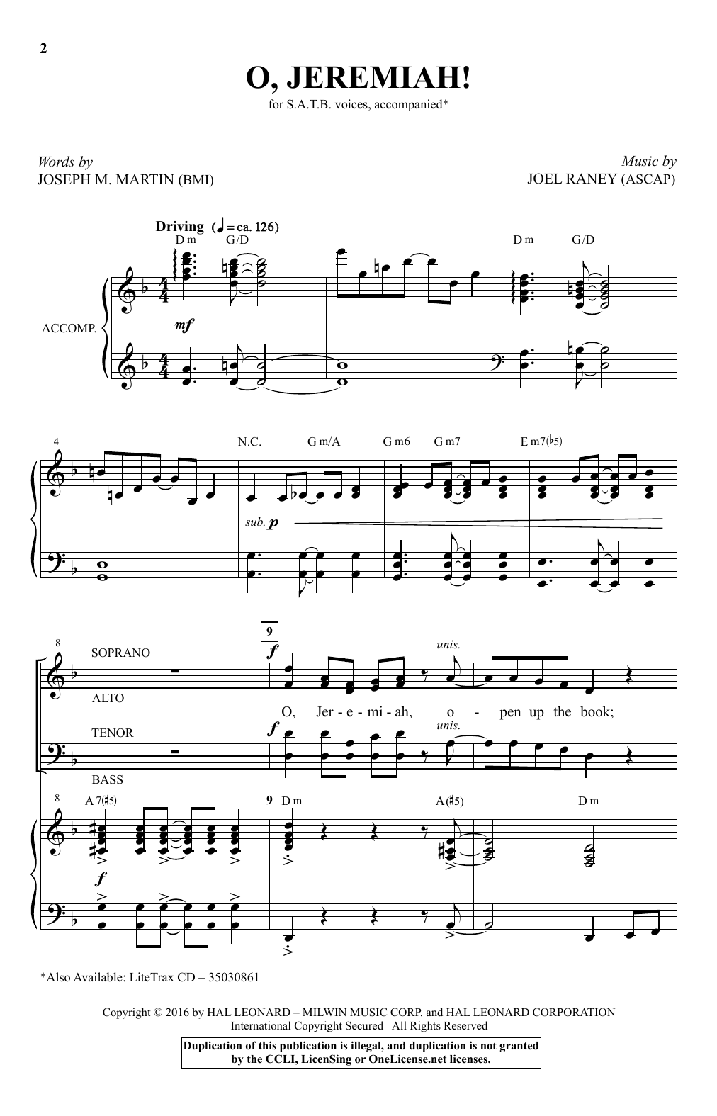 Joel Raney O, Jeremiah! Sheet Music Notes & Chords for SATB - Download or Print PDF