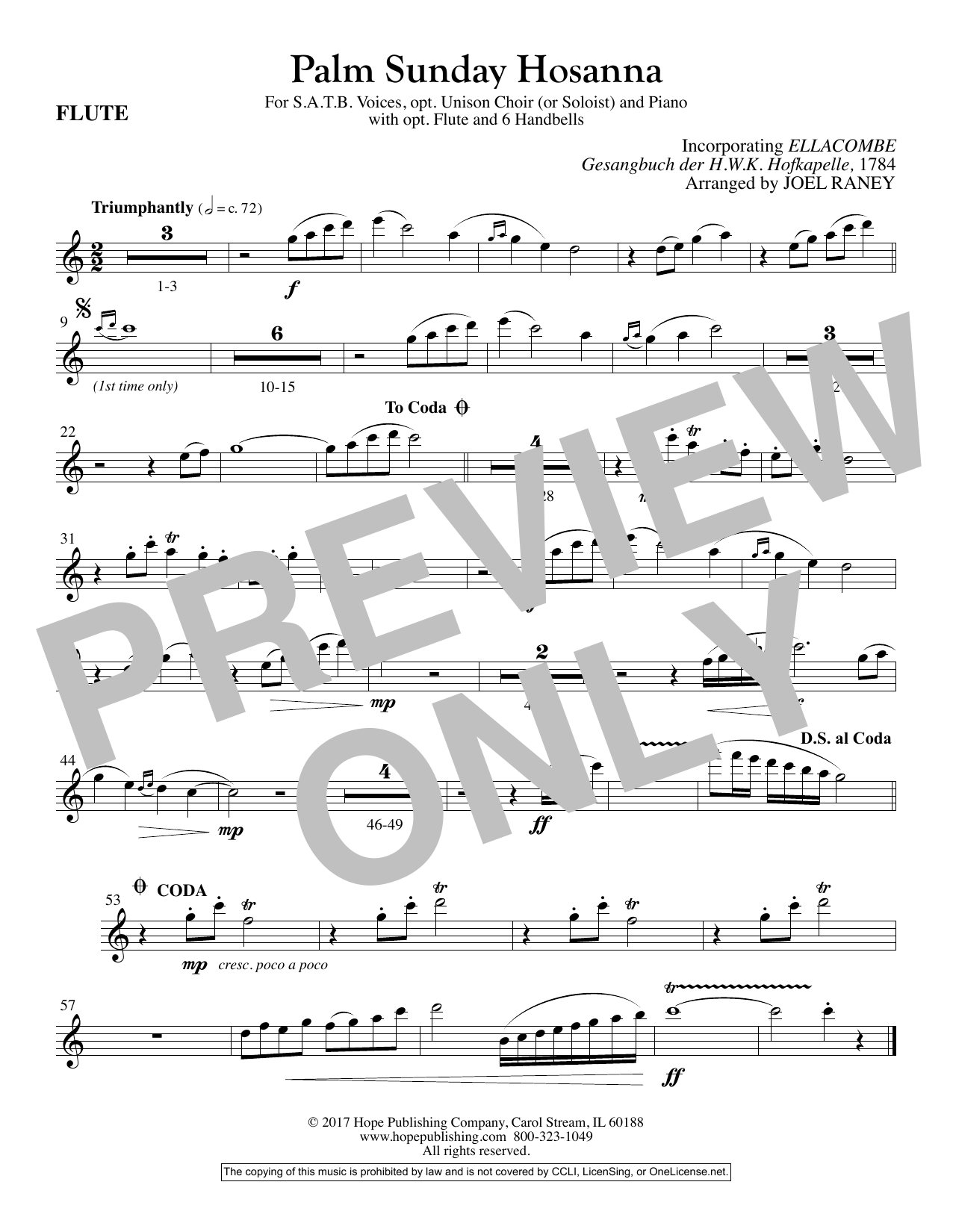 Joel Raney Palm Sunday Hosanna - Flute Sheet Music Notes & Chords for Choir Instrumental Pak - Download or Print PDF