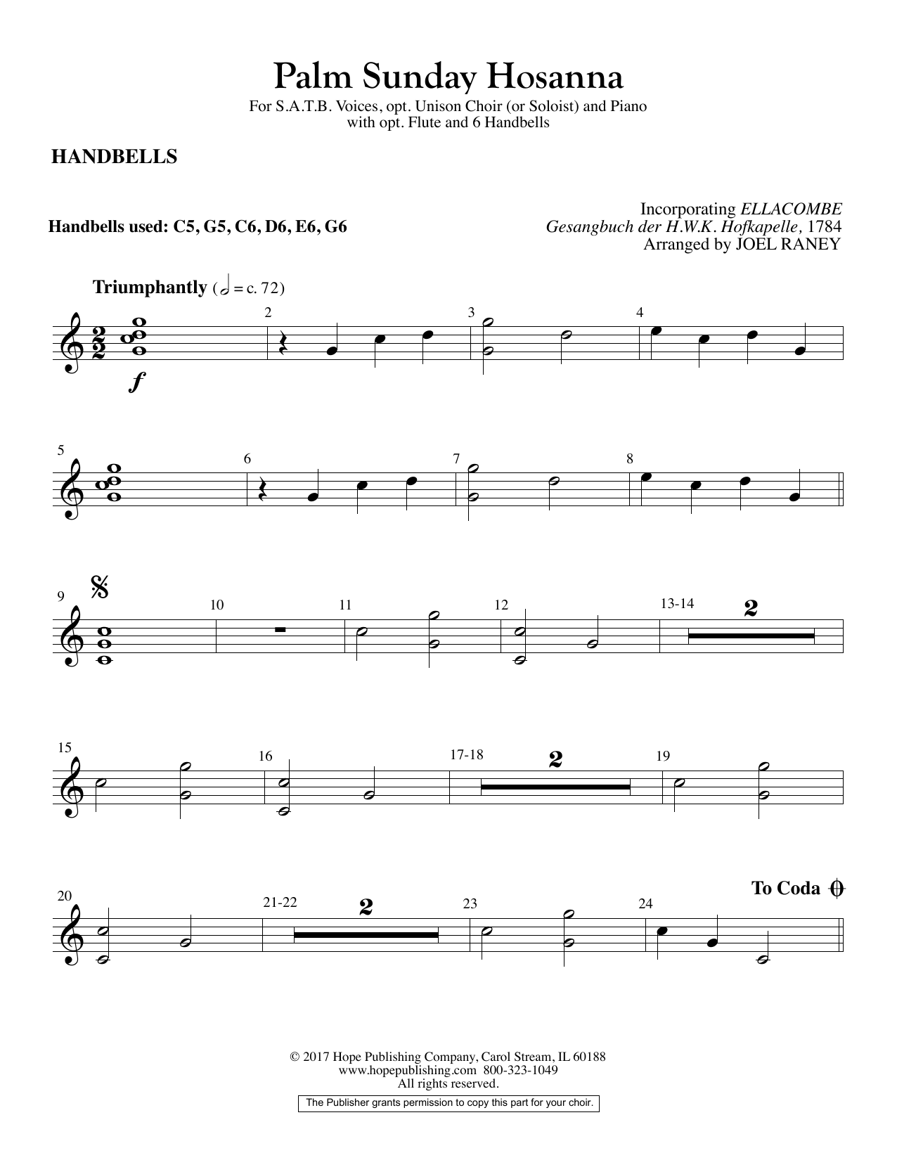 Joel Raney Palm Sunday Hosanna - Handbells Sheet Music Notes & Chords for Choir Instrumental Pak - Download or Print PDF