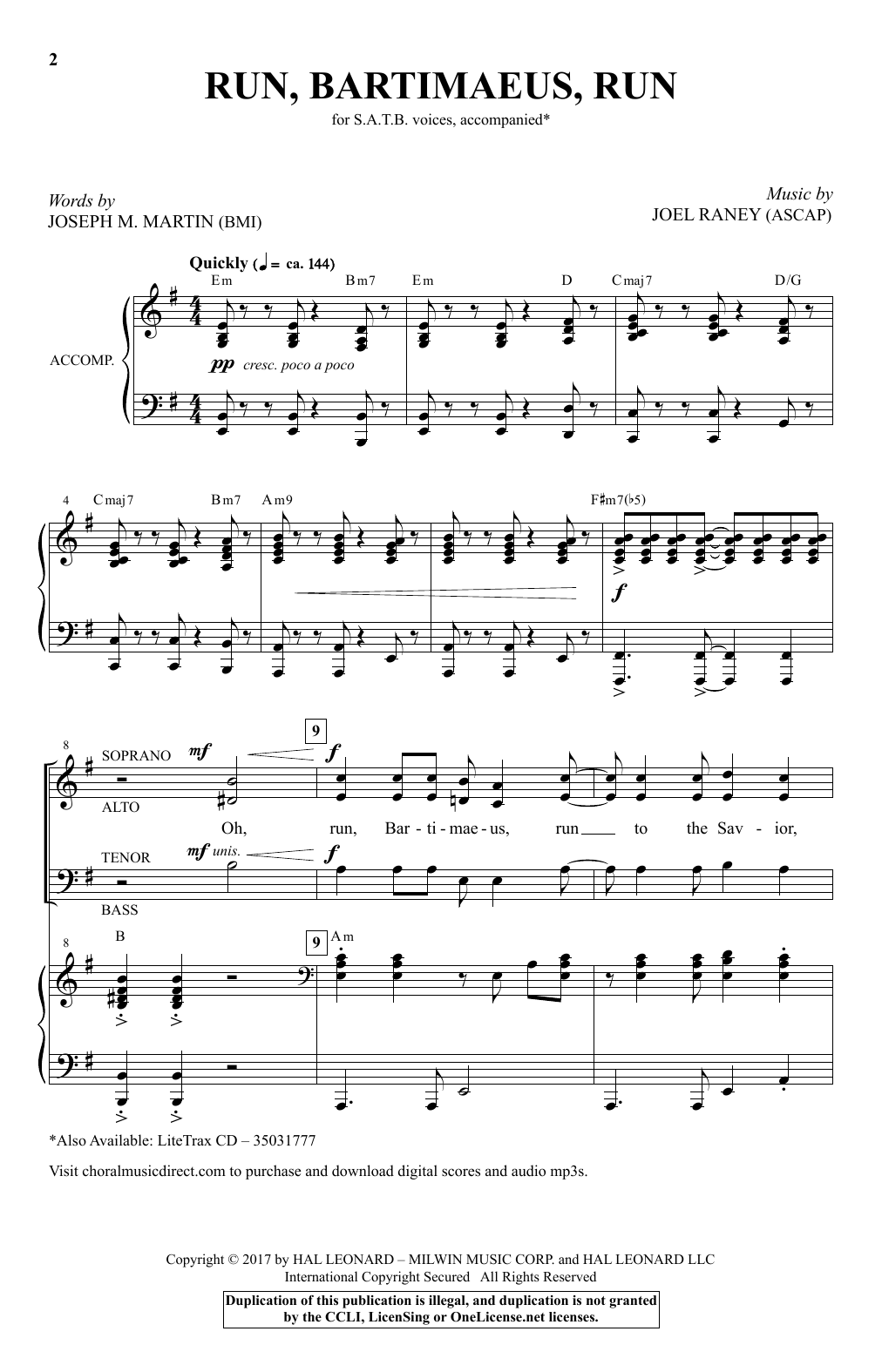 Joel Raney Run Bartimaeus, Run Sheet Music Notes & Chords for SATB - Download or Print PDF