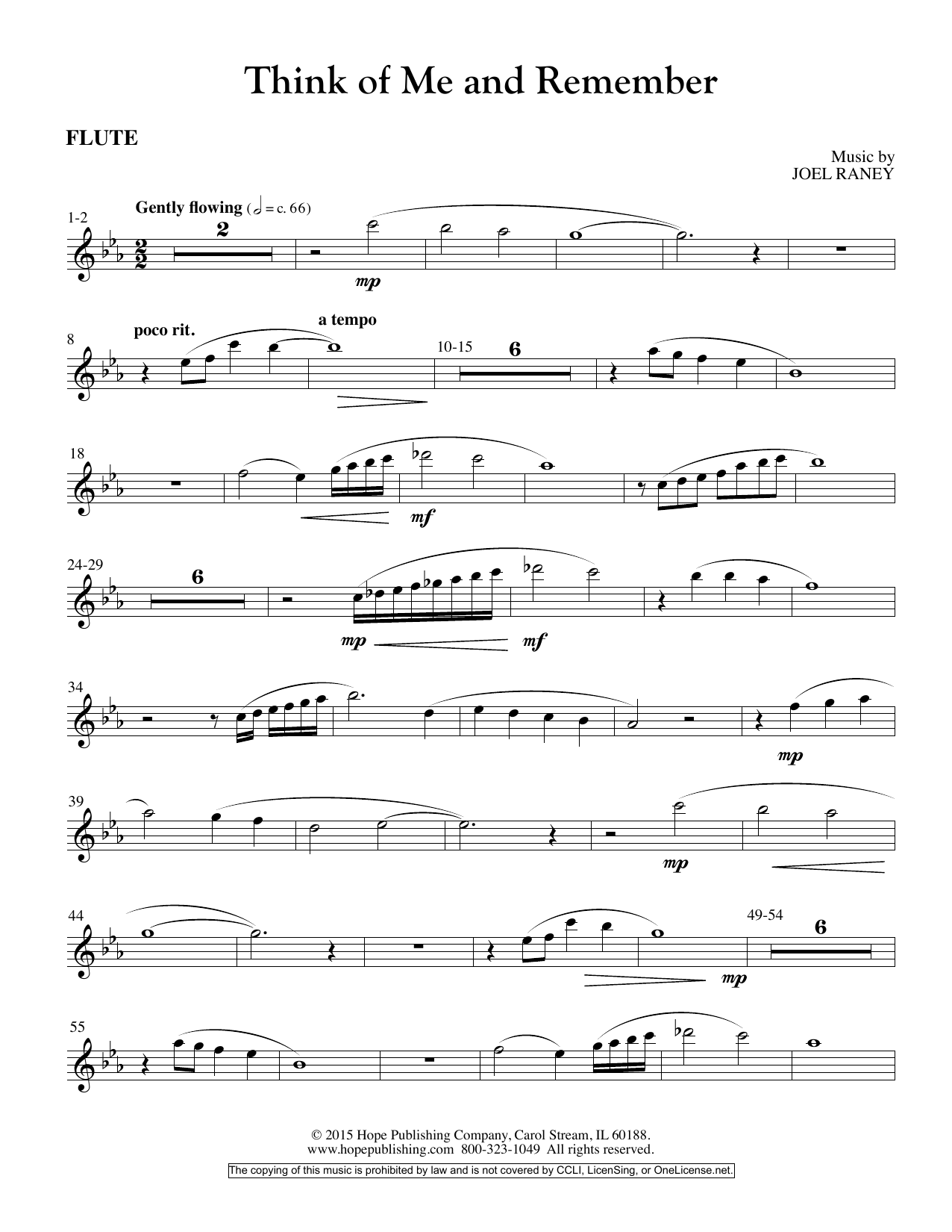Joel Raney Think Of Me And Remember - Flute Sheet Music Notes & Chords for Choir Instrumental Pak - Download or Print PDF