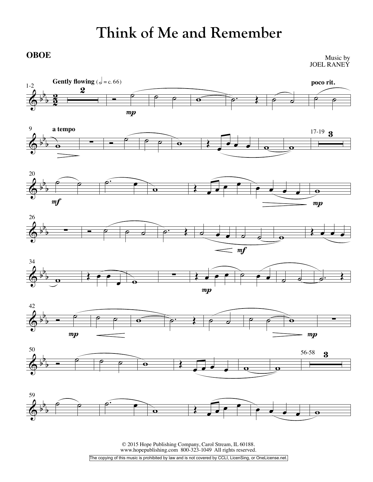 Joel Raney Think Of Me And Remember - Oboe Sheet Music Notes & Chords for Choir Instrumental Pak - Download or Print PDF