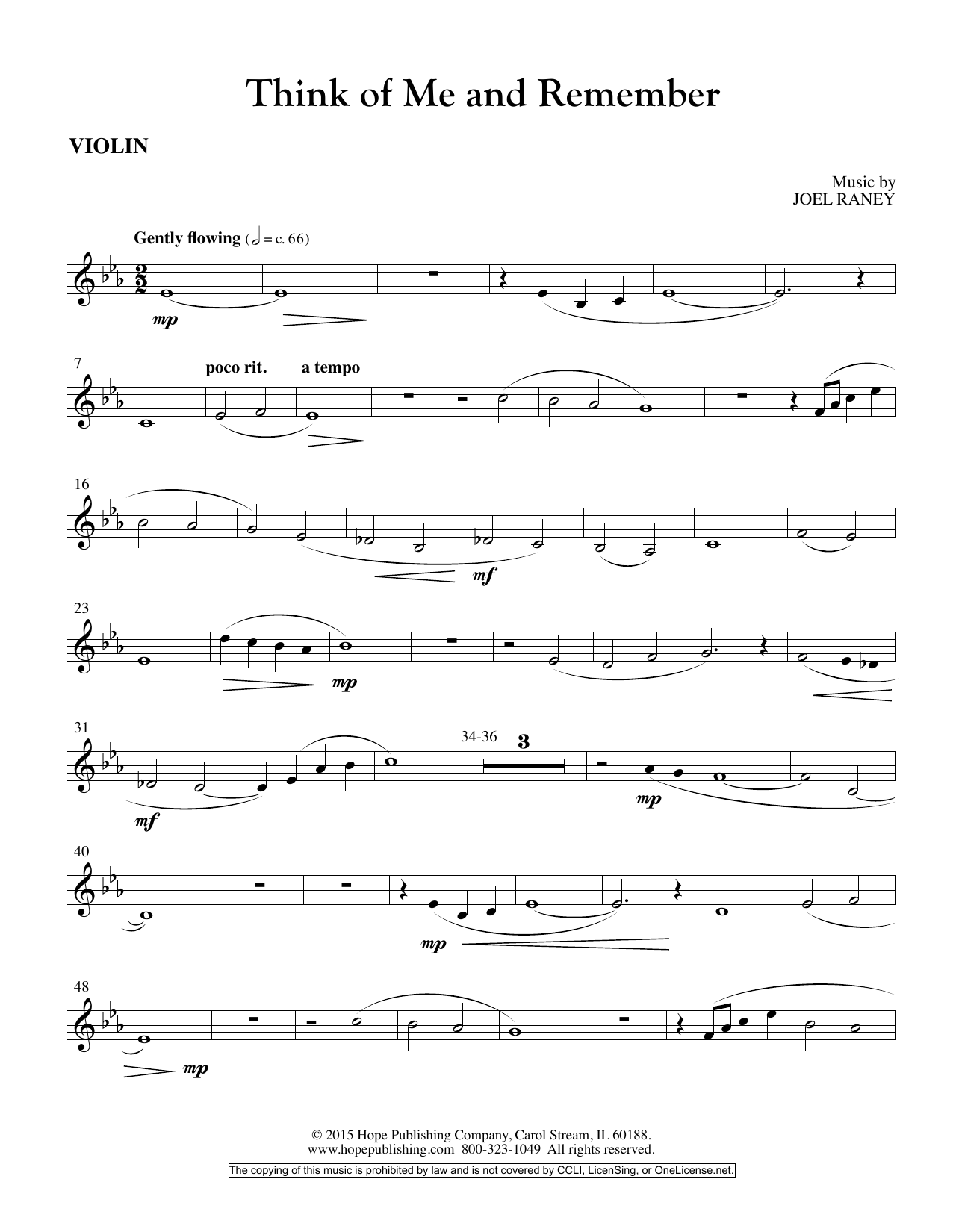 Joel Raney Think Of Me And Remember - Violin Sheet Music Notes & Chords for Choir Instrumental Pak - Download or Print PDF