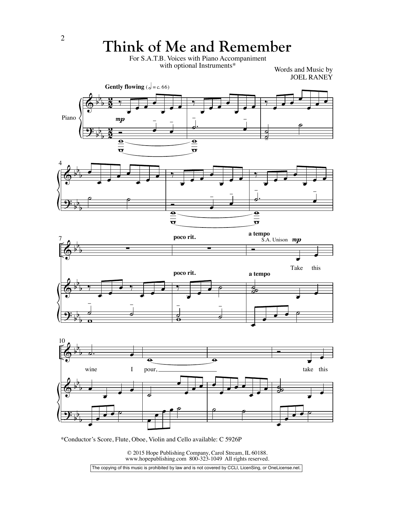 Joel Raney Think Of Me And Remember Sheet Music Notes & Chords for Choral - Download or Print PDF