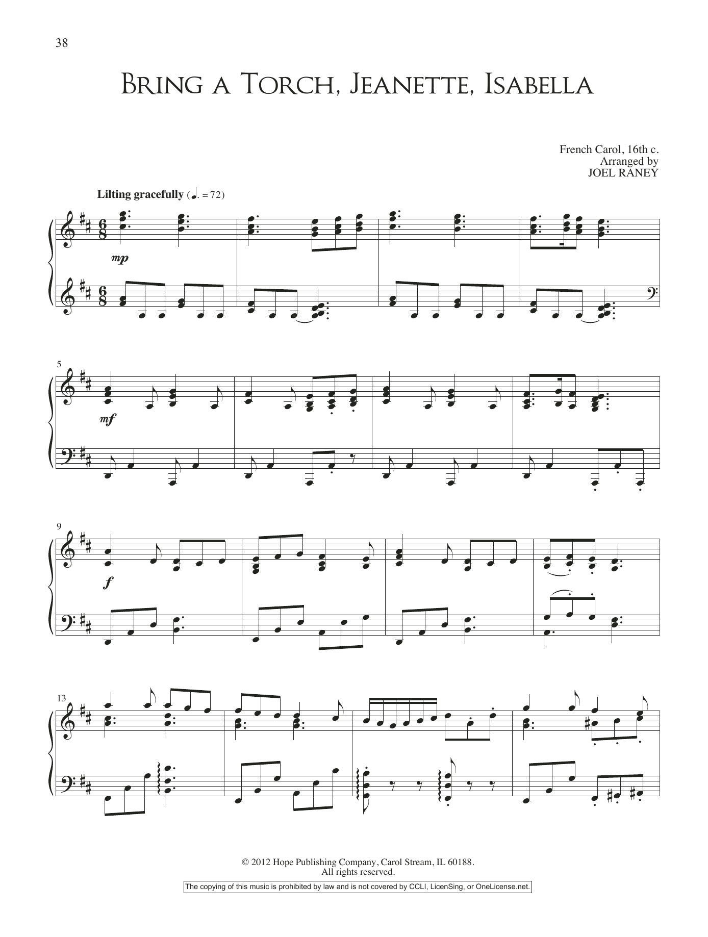 JOEL RAYNEY Bring a Torch, Jeanette, Isabella Sheet Music Notes & Chords for Piano Solo - Download or Print PDF
