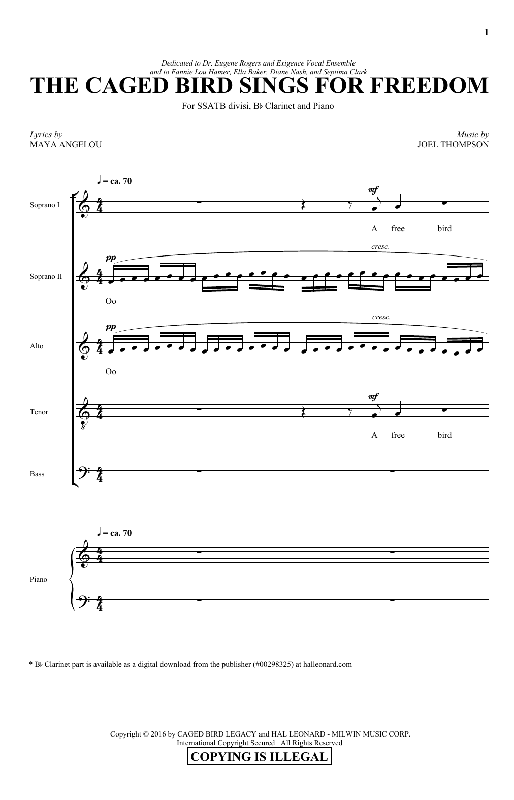 Joel Thompson The Caged Bird Sings For Freedom Sheet Music Notes & Chords for SATB Choir - Download or Print PDF
