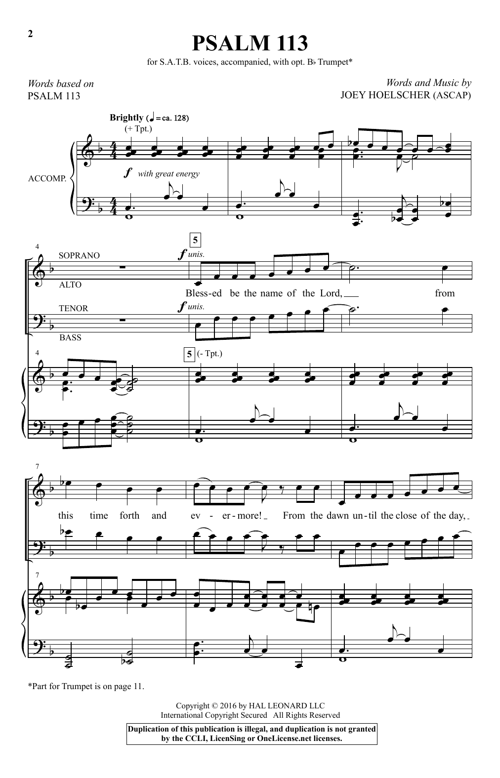 Joey Hoelscher Psalm 113 Sheet Music Notes & Chords for SATB - Download or Print PDF