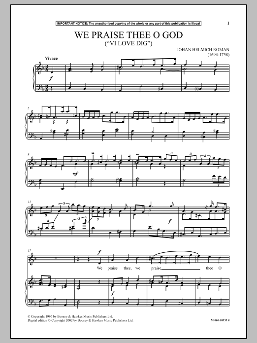 Johan Helmich Roman We Praise Thee O God Sheet Music Notes & Chords for Piano & Vocal - Download or Print PDF Johan Helmich Roman We Praise Thee O God Sheet Music Notes & Chords for Piano & Vocal - Download or Print PDF