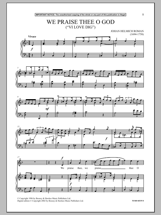 Johan Helmich Roman We Praise Thee O God Sheet Music Notes & Chords for Piano & Vocal - Download or Print PDF