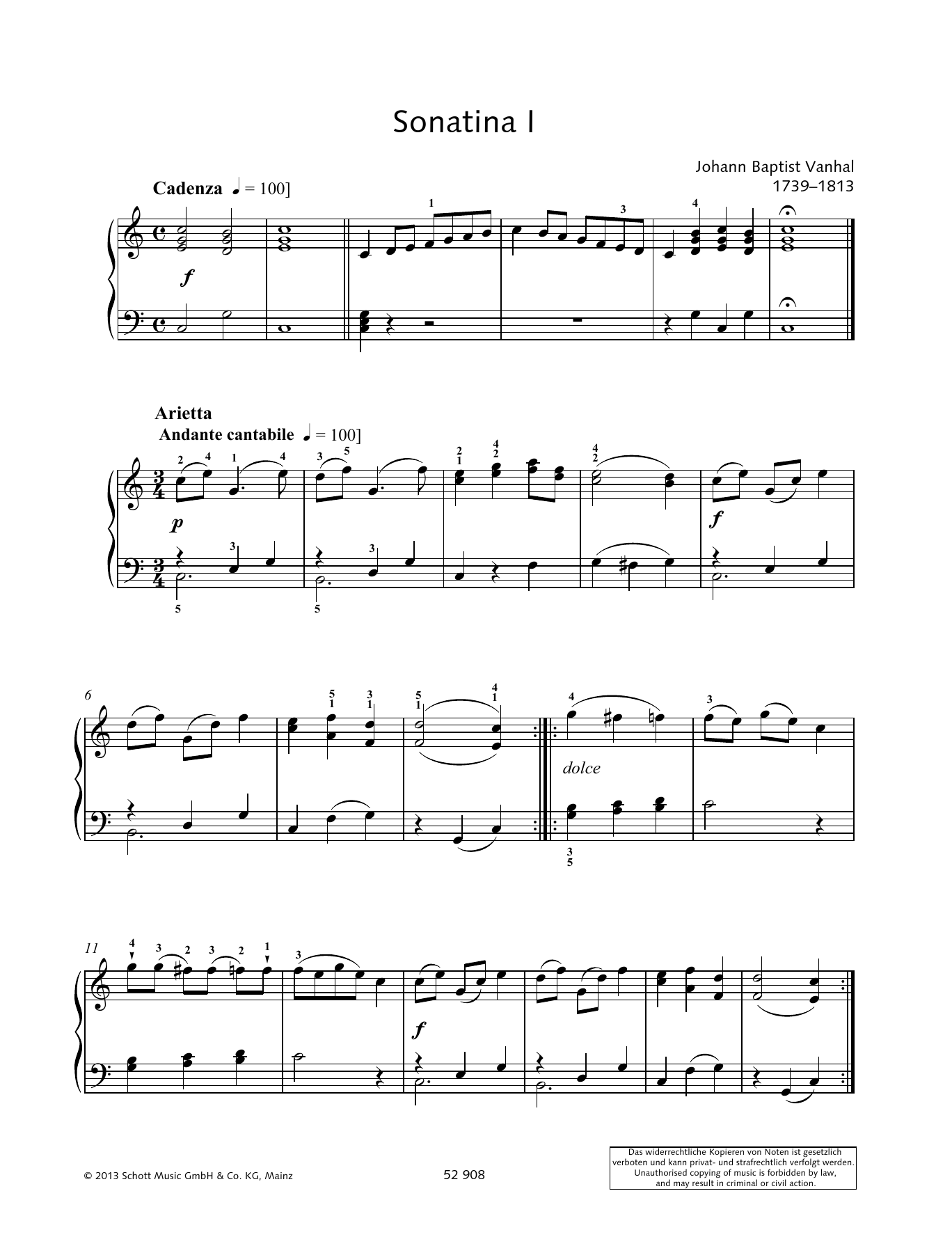 Johann Baptist Vanhal Sonatina I Sheet Music Notes & Chords for Piano Solo - Download or Print PDF