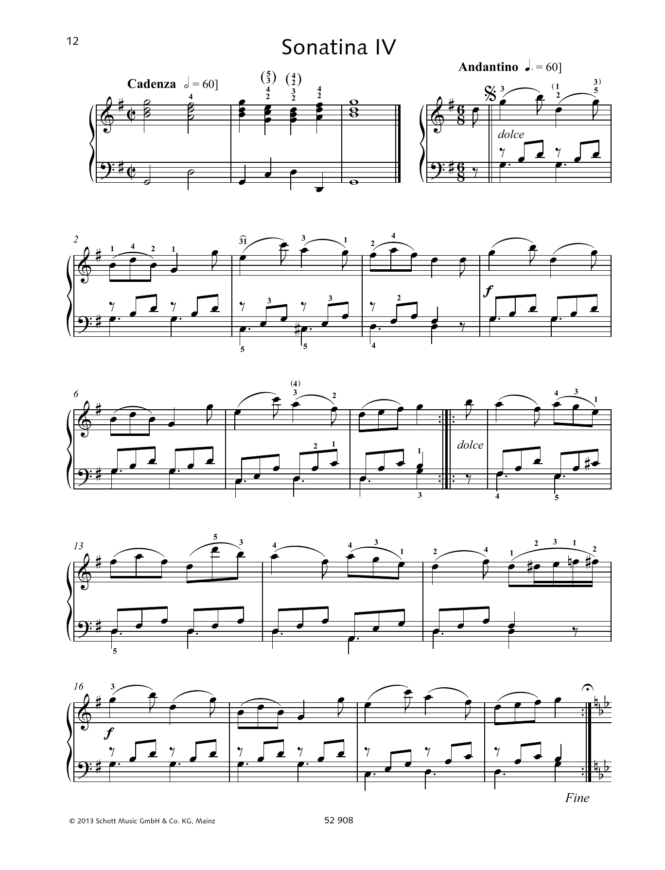 Johann Baptist Vanhal Sonatina IV Sheet Music Notes & Chords for Piano Solo - Download or Print PDF