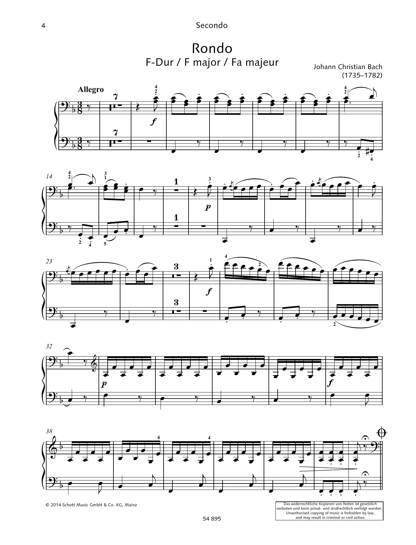 Johann Christian Bach Rondo Sheet Music Notes & Chords for Piano Duet - Download or Print PDF