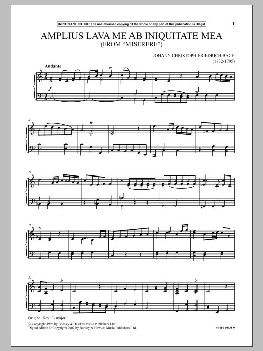 Johann Christoph Friedrich Bach Amplius Lava Me Ab Iniquitate Mea (from Miserere) Sheet Music Notes & Chords for Piano & Vocal - Download or Print PDF