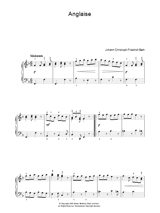 Johann Christoph Friedrich Bach Anglaise Sheet Music Notes & Chords for Piano - Download or Print PDF