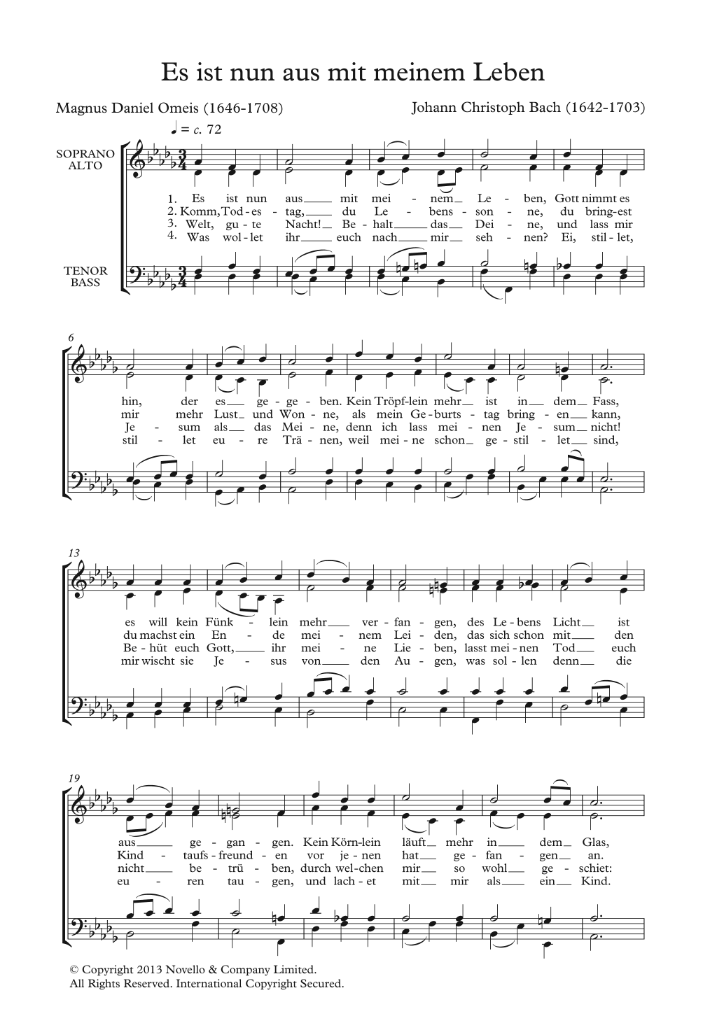Johann Christoph Friedrich Bach Es Ist Nun Aus Mit Meinem Leben Sheet Music Notes & Chords for SATB - Download or Print PDF