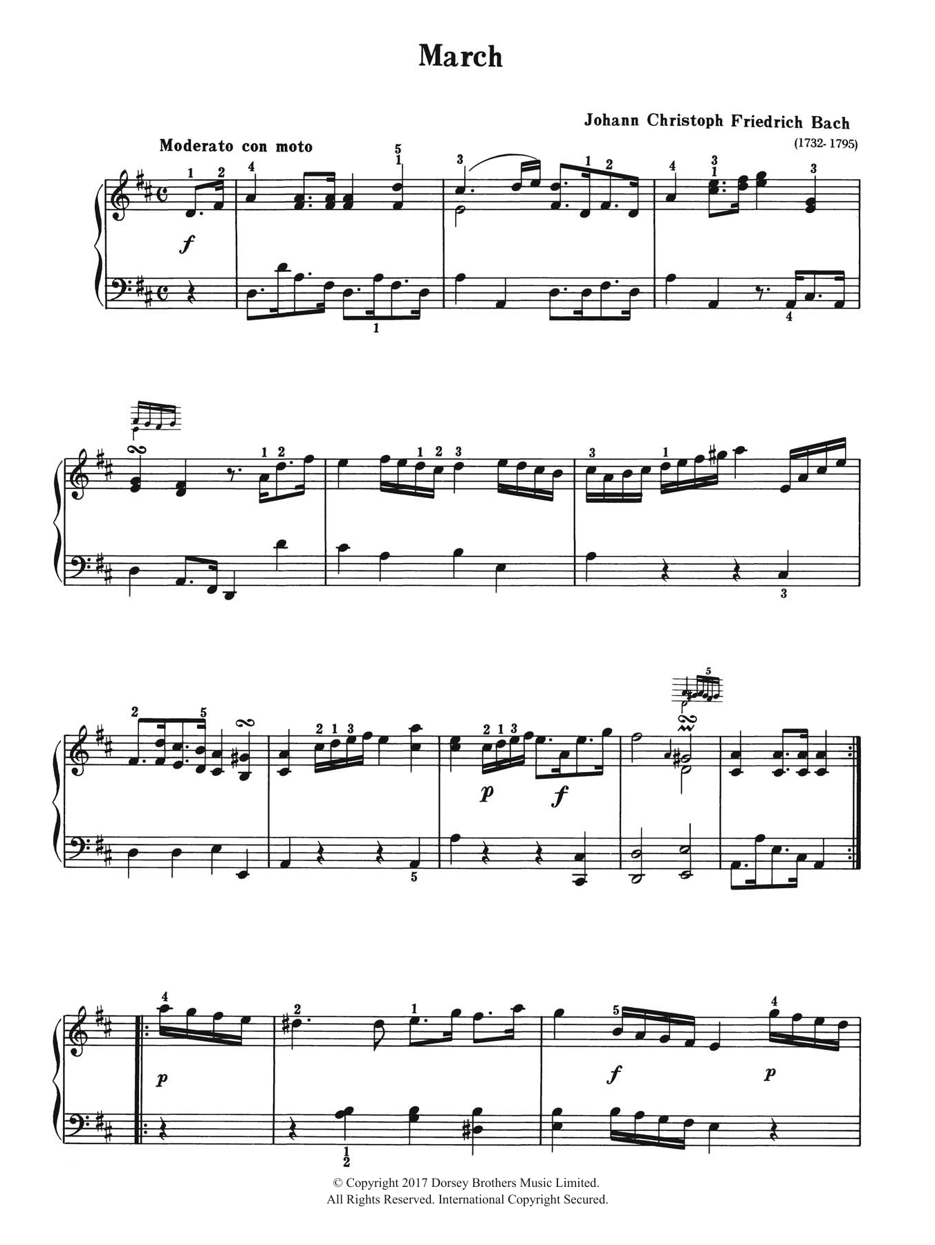 Johann Christoph Friedrich Bach March Sheet Music Notes & Chords for Piano - Download or Print PDF