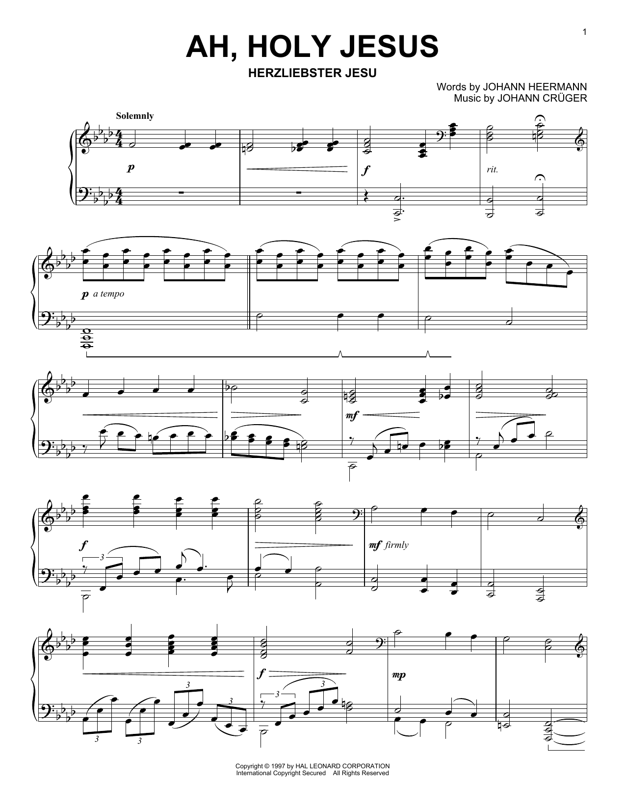 Johann Crüger Ah, Holy Jesus Sheet Music Notes & Chords for Piano - Download or Print PDF