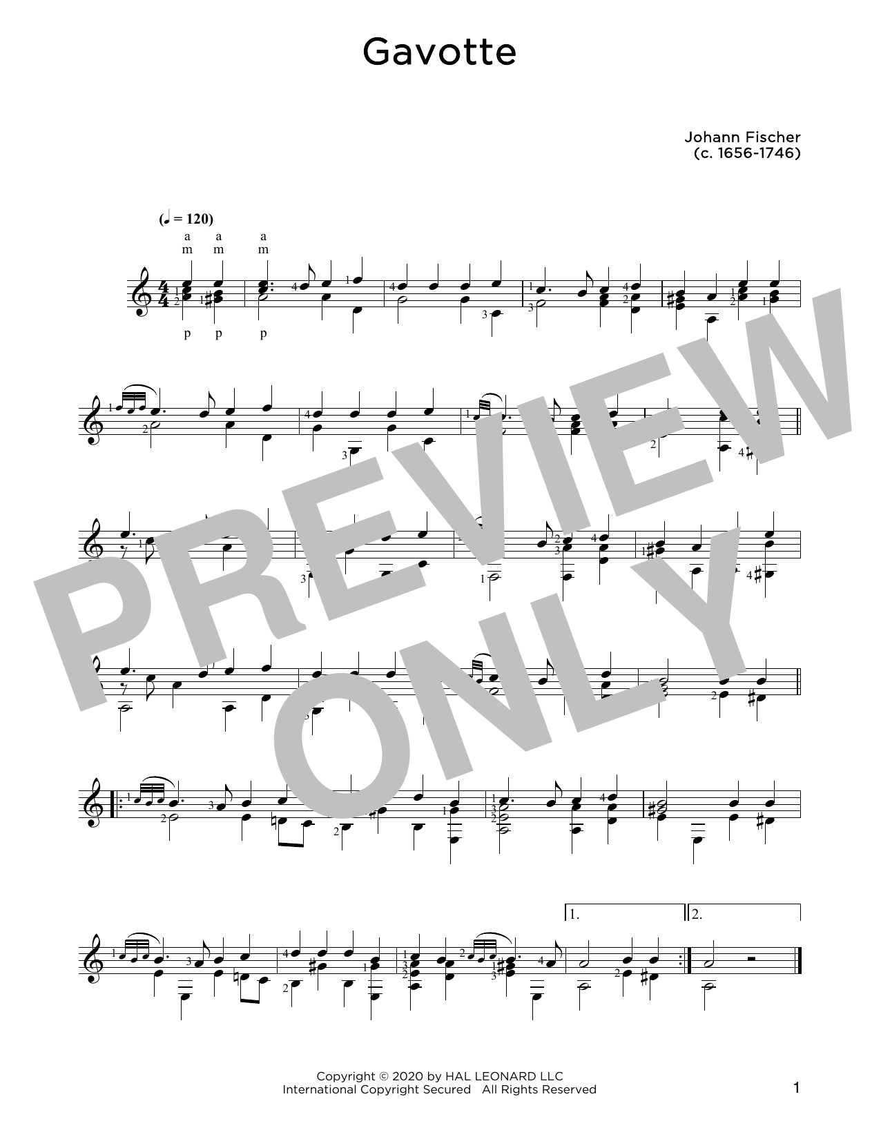 Johann Fischer Gavotte Sheet Music Notes & Chords for Solo Guitar - Download or Print PDF