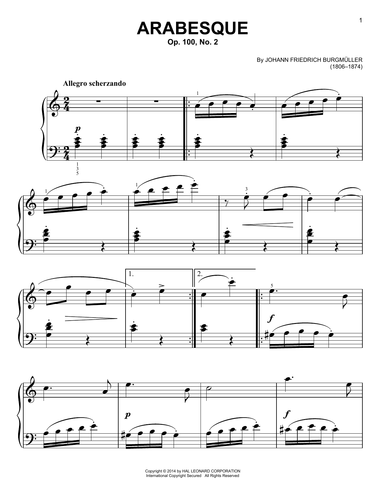 Friedrich Burgmuller Arabesque, Op. 100, No. 2 Sheet Music Notes & Chords for Easy Piano - Download or Print PDF