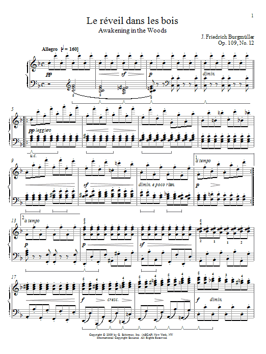 Johann Friedrich Burgmuller Awakening In The Woods Sheet Music Notes & Chords for Piano - Download or Print PDF