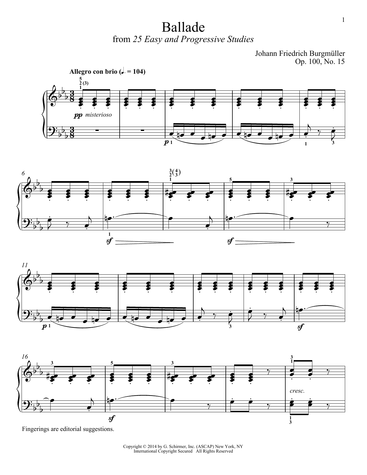 Johann Friedrich Burgmuller Ballade, Op. 100, No. 15 Sheet Music Notes & Chords for Piano - Download or Print PDF