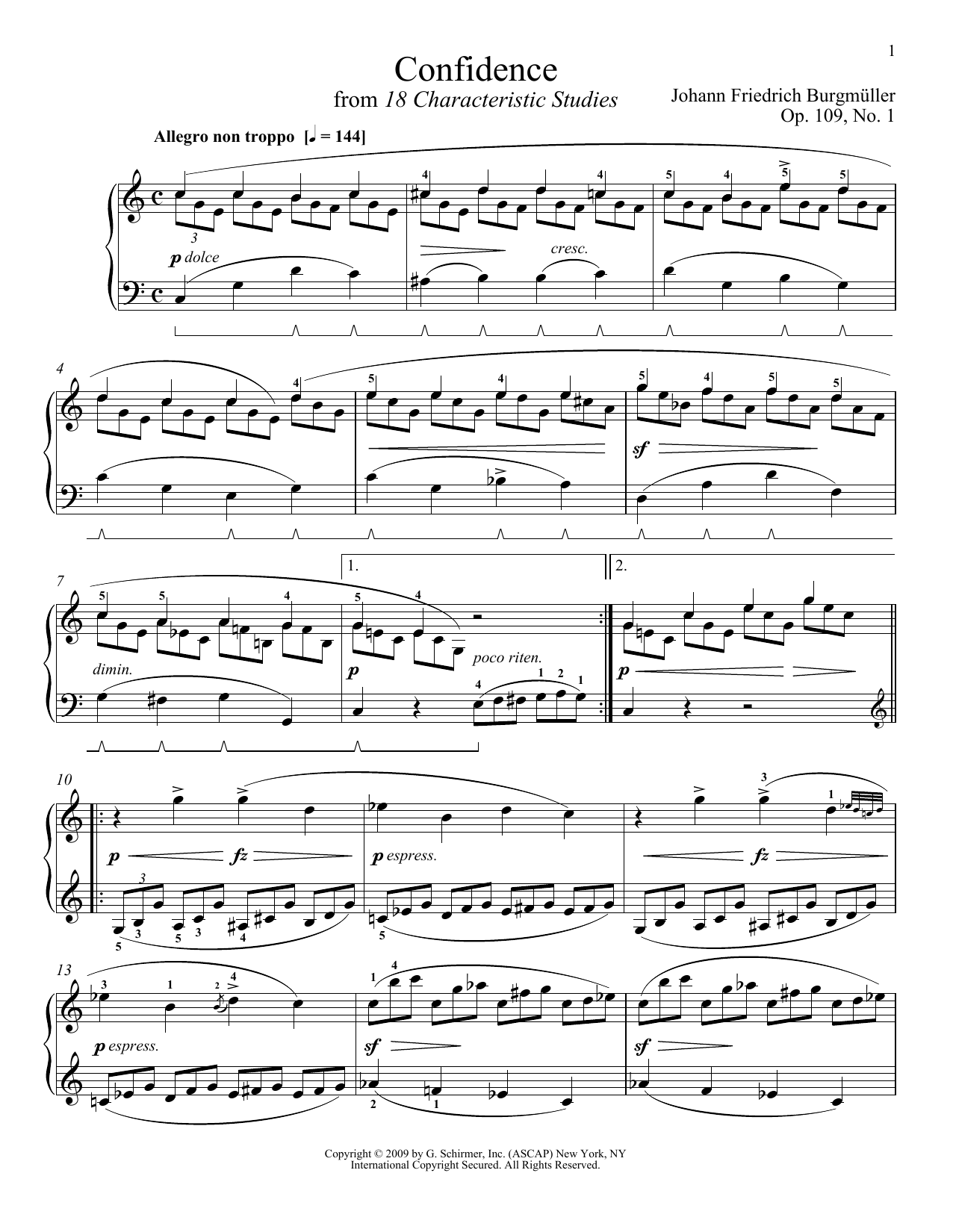 Johann Friedrich Burgmuller Confidence Sheet Music Notes & Chords for Piano - Download or Print PDF