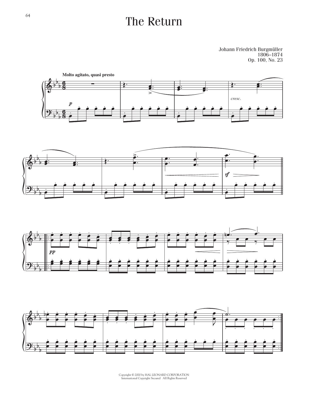 Johann Friedrich Burgmuller The Return, Op. 100, No. 23 Sheet Music Notes & Chords for Piano Solo - Download or Print PDF