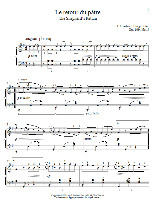 Johann Friedrich Burgmuller The Shepherd's Return Sheet Music Notes & Chords for Piano - Download or Print PDF