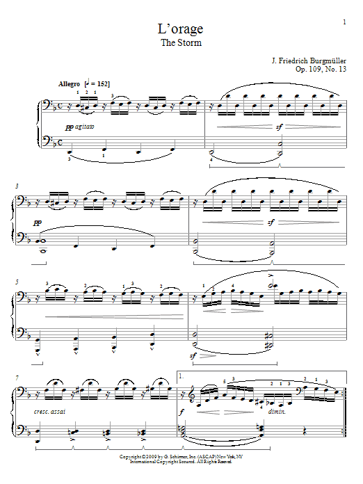 Johann Friedrich Burgmuller The Storm Sheet Music Notes & Chords for Piano - Download or Print PDF