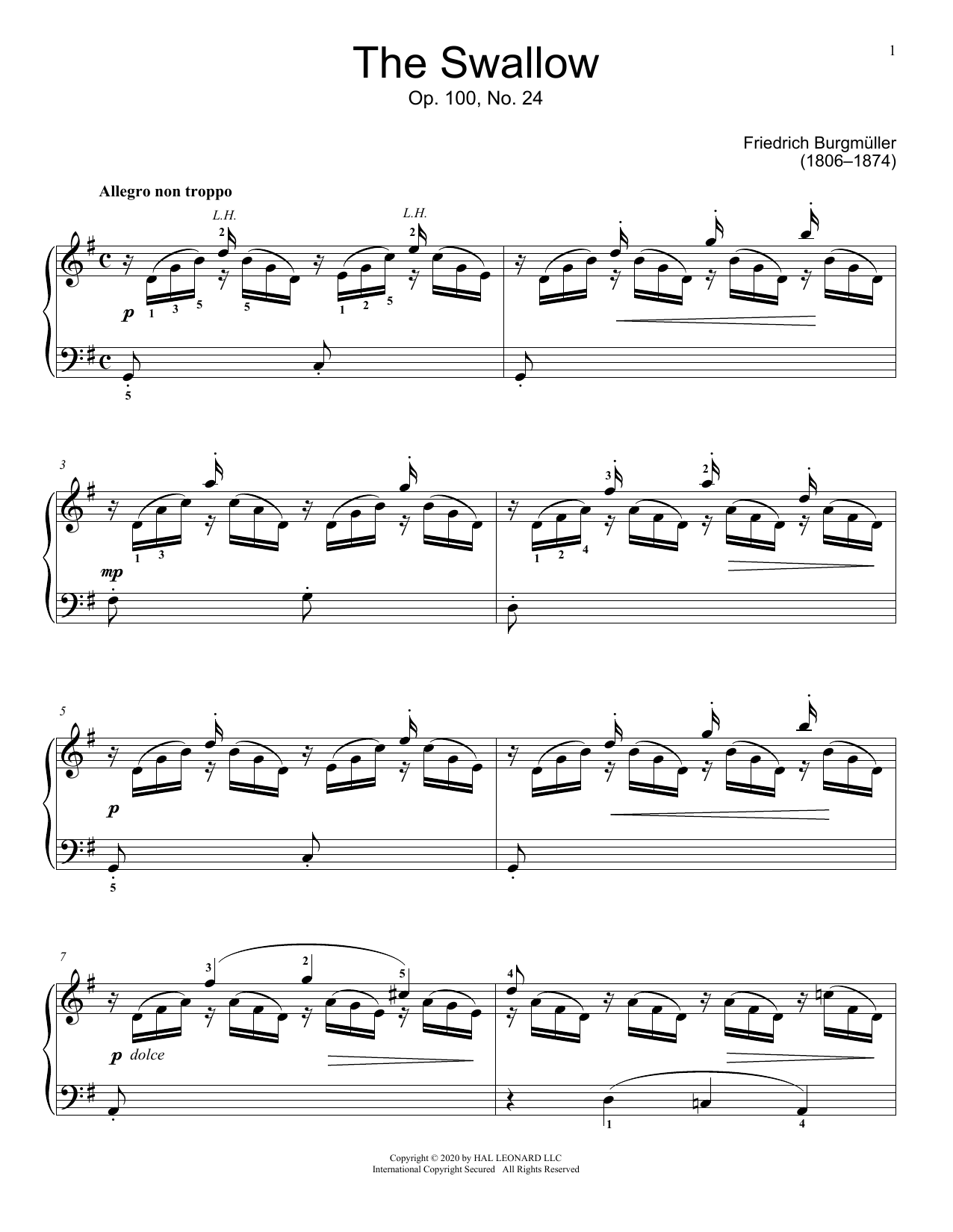 Johann Friedrich Burgmuller The Swallow, Op. 100, No. 24 Sheet Music Notes & Chords for Educational Piano - Download or Print PDF