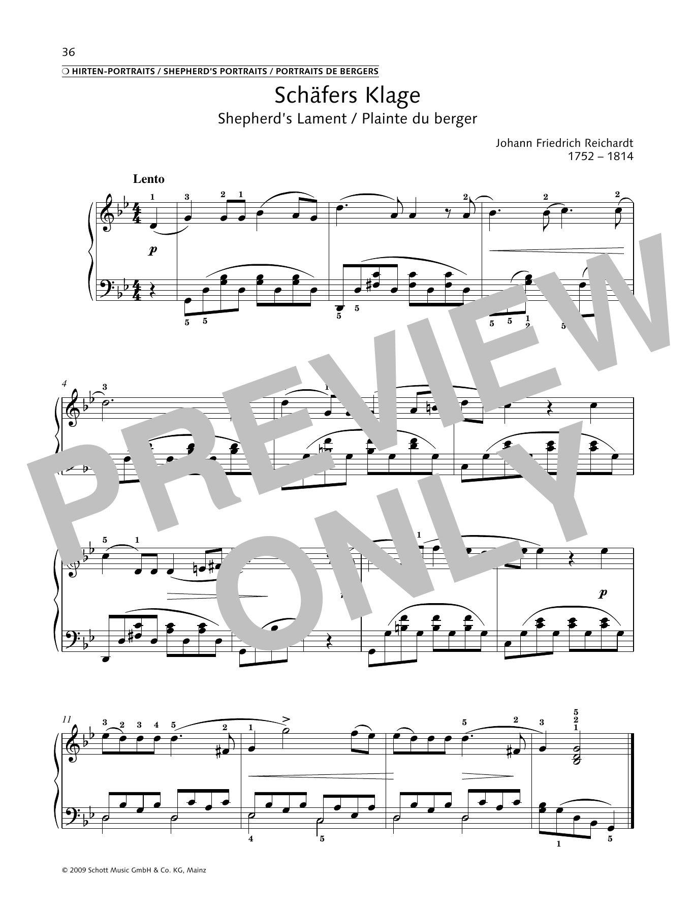 Johann Friedrich Reichardt Shepherd's Lament Sheet Music Notes & Chords for Piano Solo - Download or Print PDF