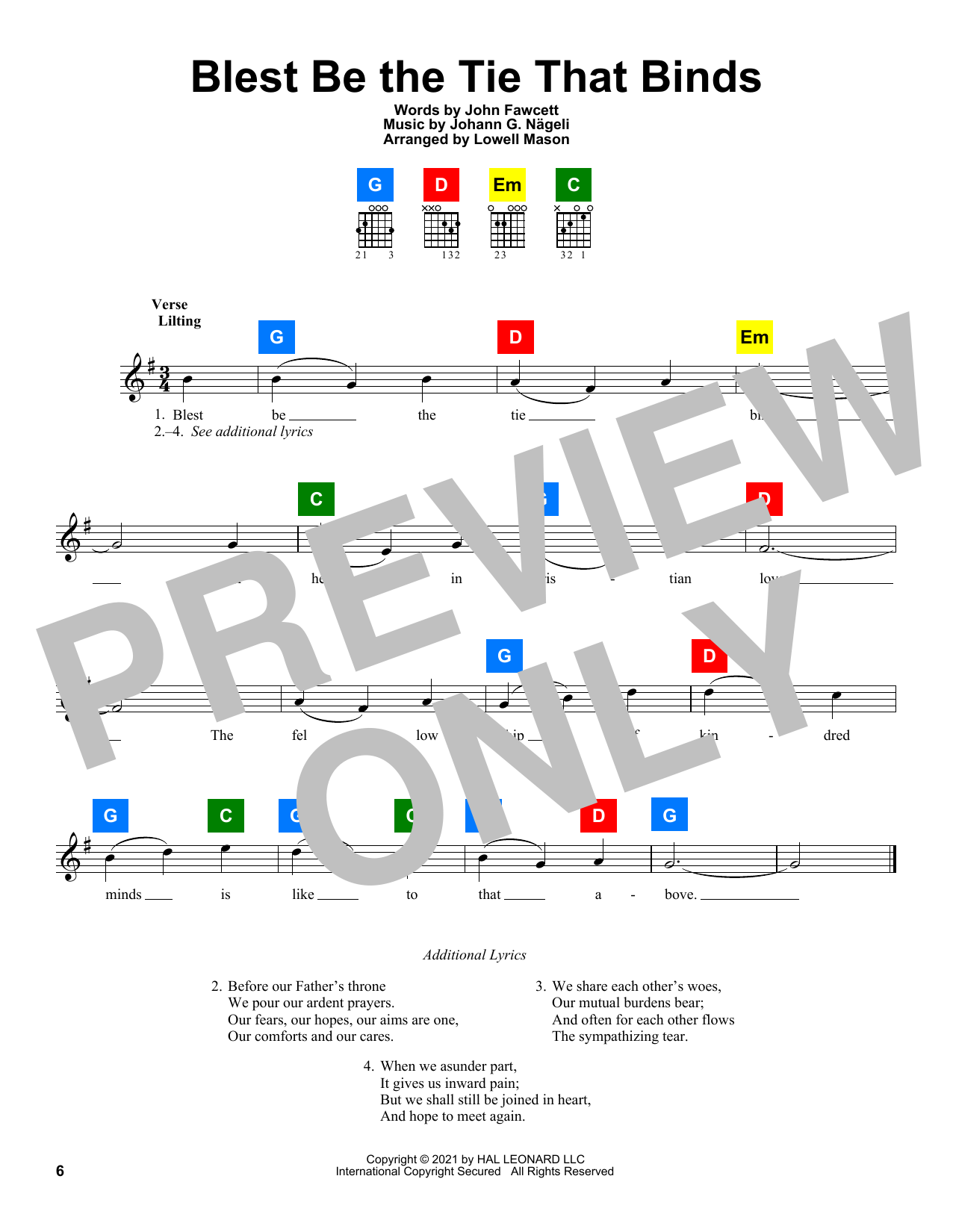 Johann G. Nageli Blest Be The Tie That Binds Sheet Music Notes & Chords for ChordBuddy - Download or Print PDF