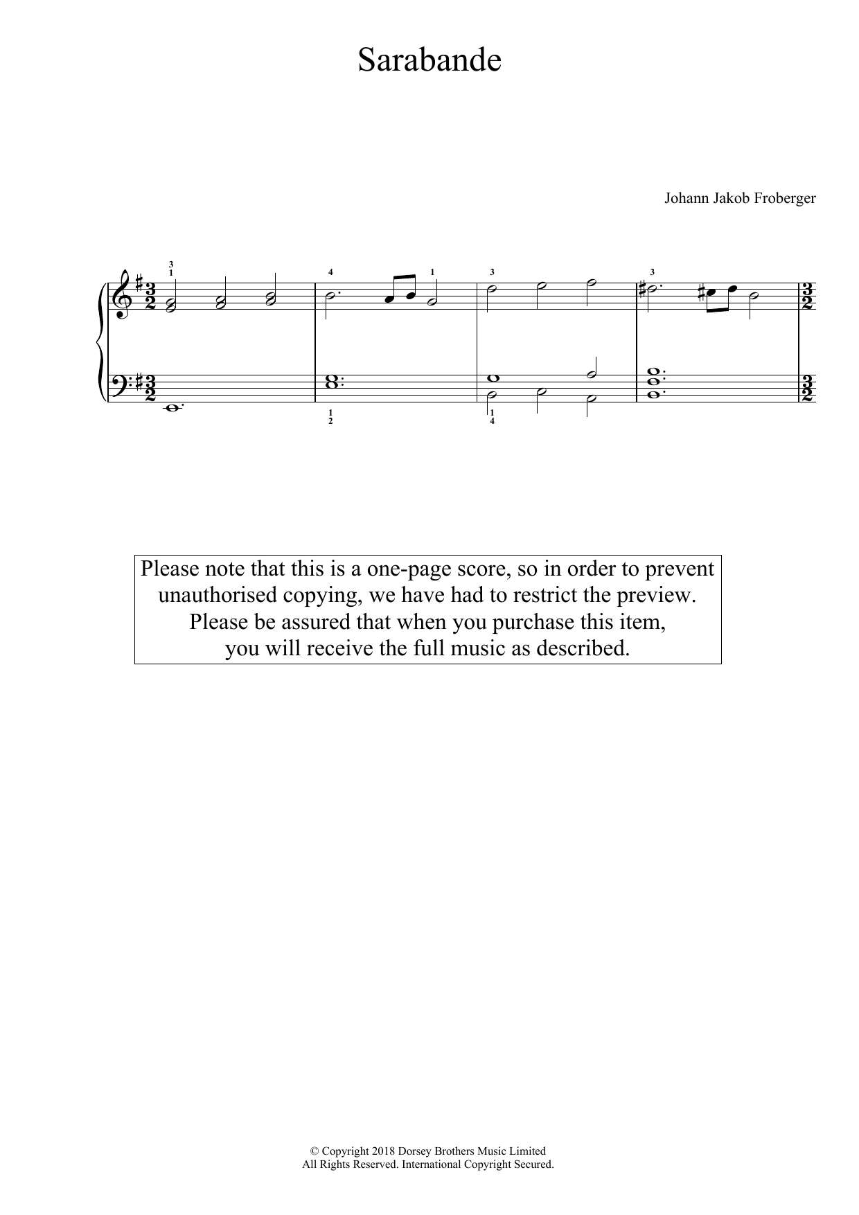 Johann Jakob Froberger Sarabande Sheet Music Notes & Chords for Piano - Download or Print PDF