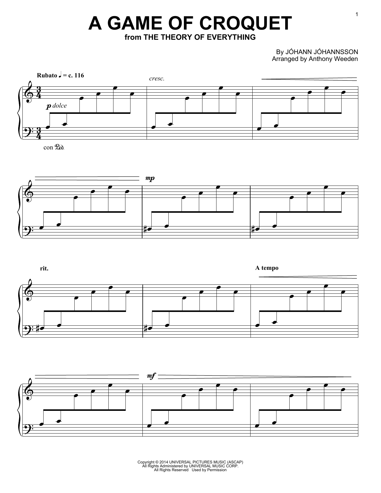 Johann Johannsson A Game Of Croquet Sheet Music Notes & Chords for Piano - Download or Print PDF