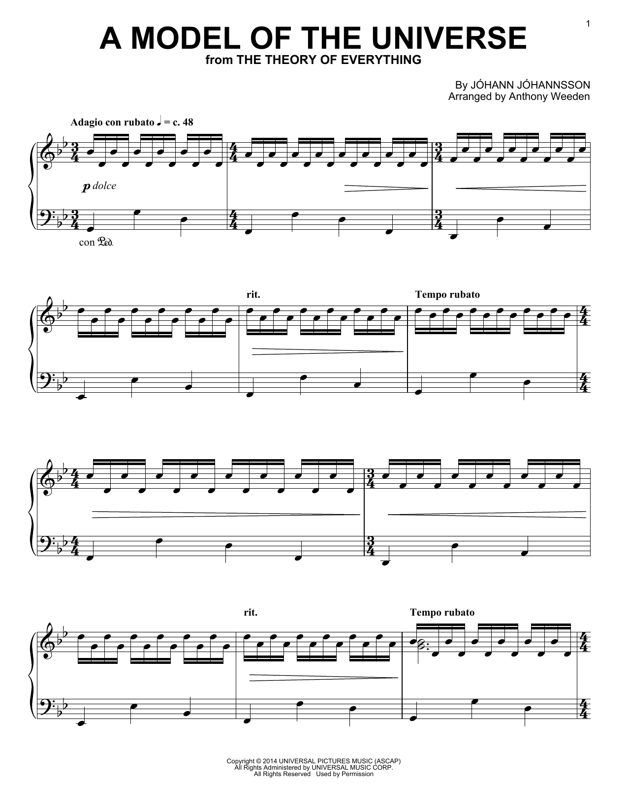 Johann Johannsson A Model Of The Universe Sheet Music Notes & Chords for Piano - Download or Print PDF