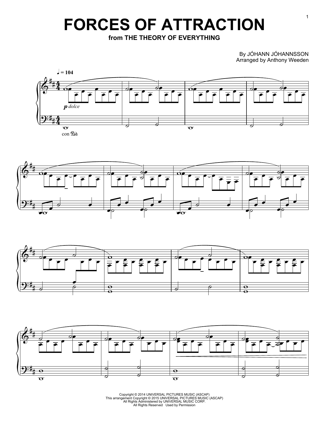 Johann Johannsson Forces Of Attraction Sheet Music Notes & Chords for Piano - Download or Print PDF